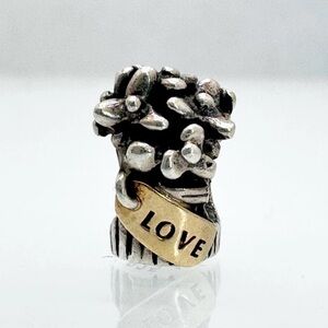 Pandora Retired Sterling Silver Flower Bouquet Bead w/ 14k Gold Love tag